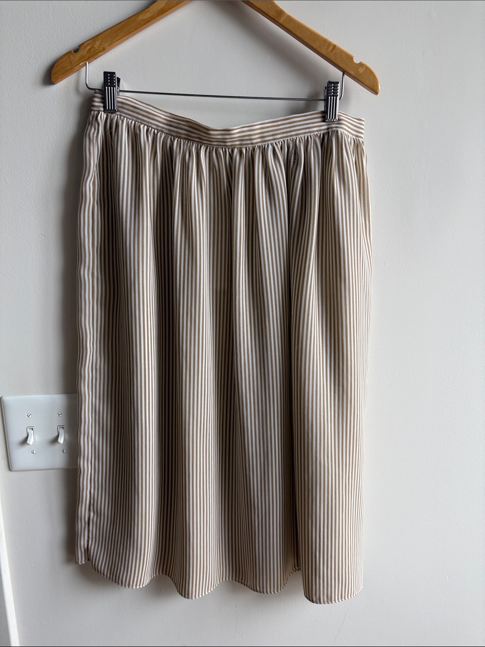 Neutral Sheer Beige Stripe Midi Skirt